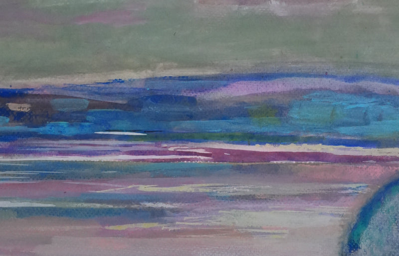 Maurice GENIS : Le bateau au coucher de soleil, Gouache originale signée