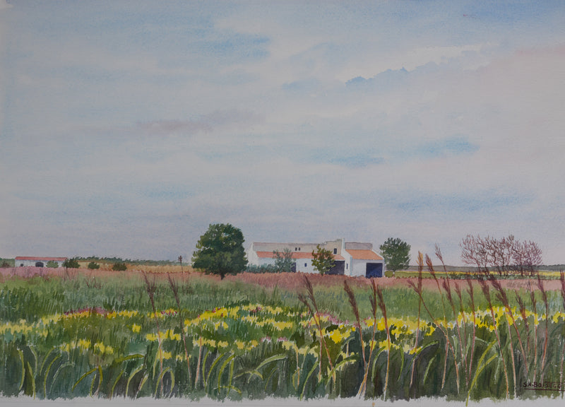 Salomon Alfred BOISECQ : Bergerie en Provence, Aquarelle originale (photo de détail 2) - Crédit photo : Galerie Art.Paris