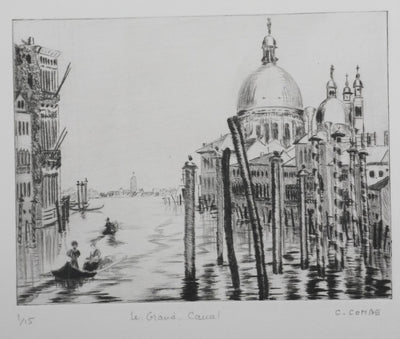 Camille COMBE : Le Grand Canal, Gravure originale signée