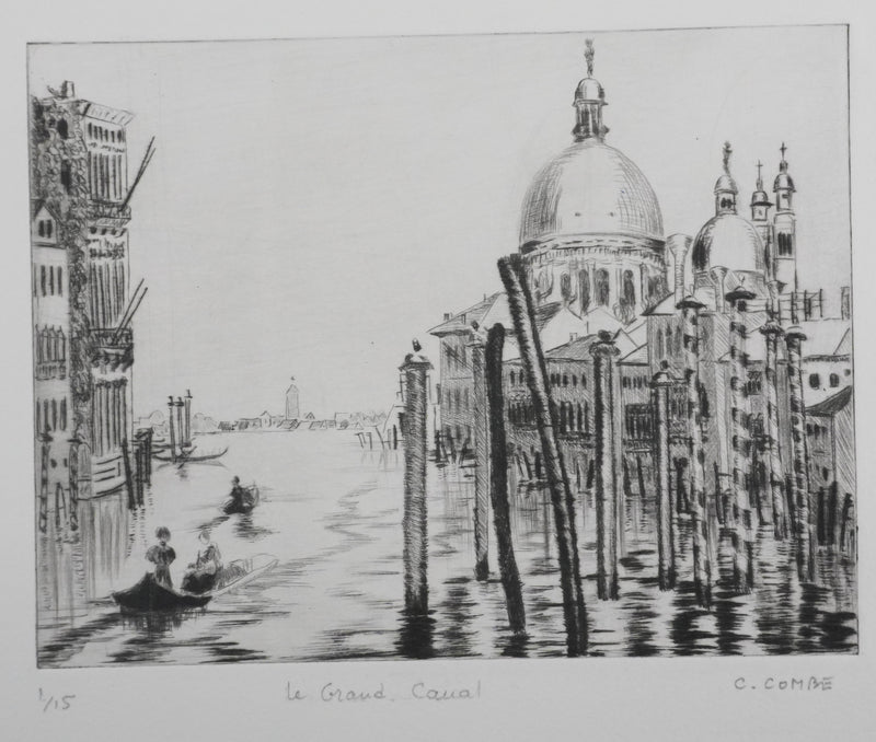 Camille COMBE : Le Grand Canal, Gravure originale signée