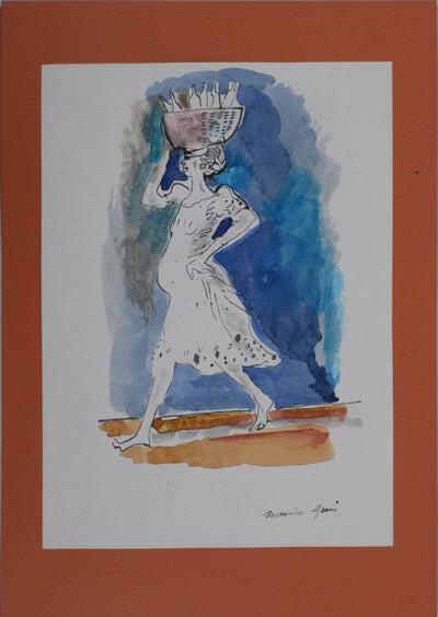 Maurice GENIS : La porteuse d'eau, Dessin original signé
