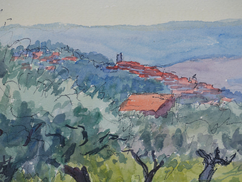 Salomon Alfred BOISECQ : Sentier des oliviers, Aquarelle originale signée
