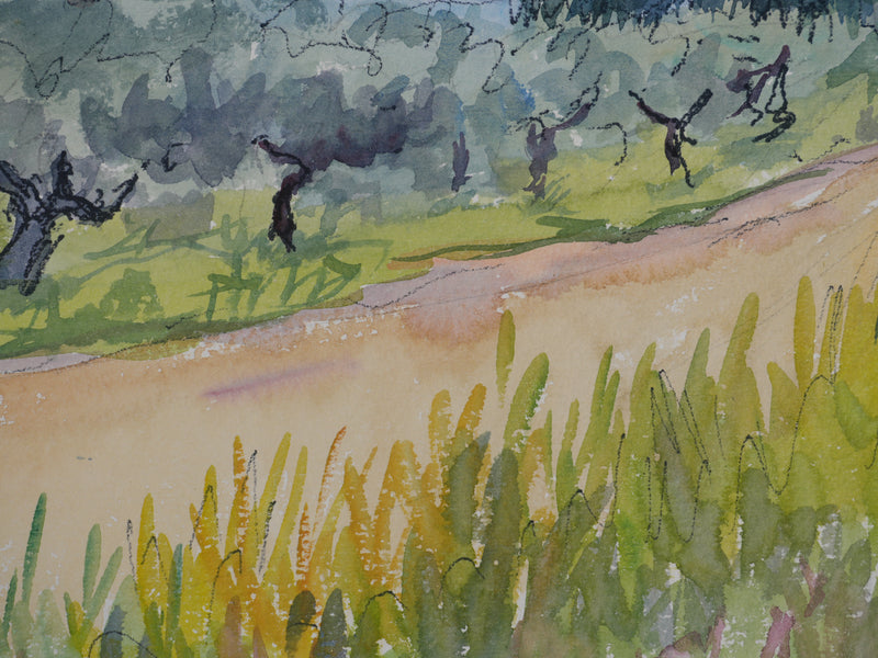 Salomon Alfred BOISECQ : Sentier des oliviers, Aquarelle originale signée