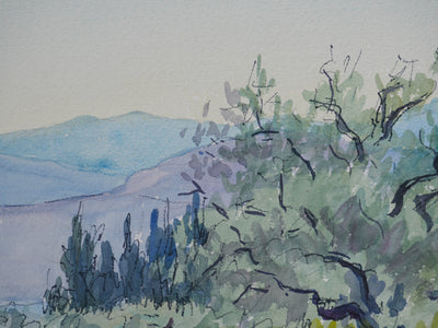 Salomon Alfred BOISECQ : Sentier des oliviers, Aquarelle originale signée