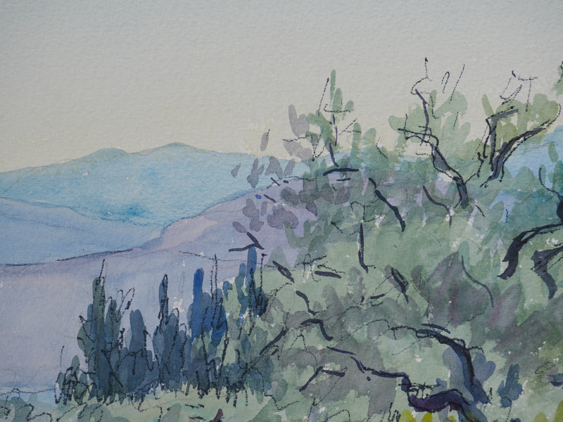 Salomon Alfred BOISECQ : Sentier des oliviers, Aquarelle originale signée