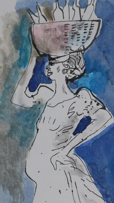 Maurice GENIS : La porteuse d'eau, Dessin original signé