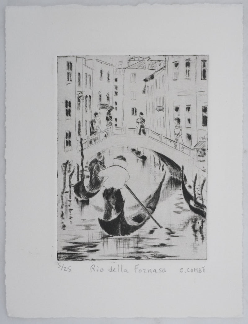 Camille COMBE : Rio Della Fornasa, Gravure originale signée