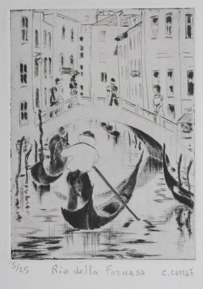 Camille COMBE : Rio Della Fornasa, Gravure originale signée