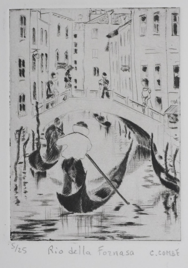 Camille COMBE : Rio Della Fornasa, Gravure originale signée