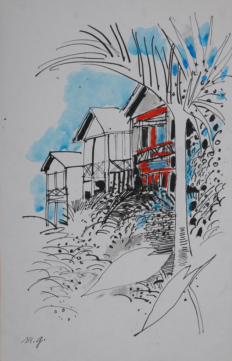 Maurice GENIS : Les petites cabanes, Dessin original signé