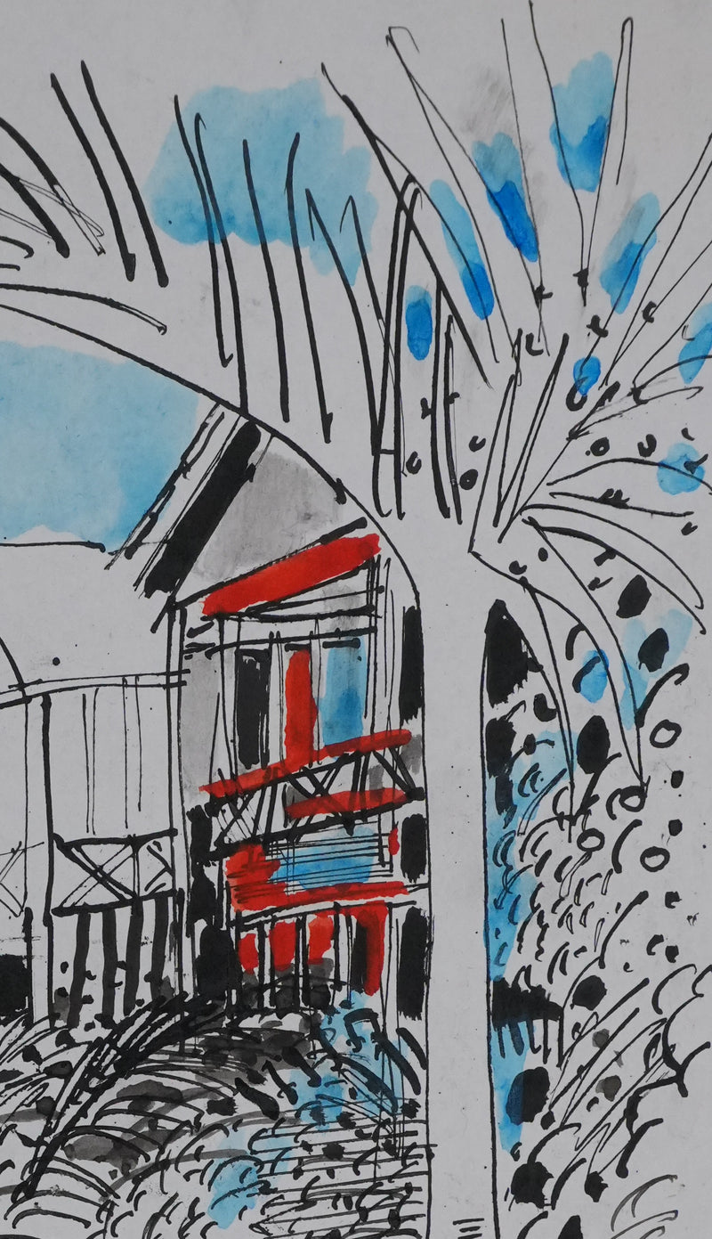 Maurice GENIS : Les petites cabanes, Dessin original signé