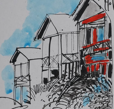 Maurice GENIS : Les petites cabanes, Dessin original signé