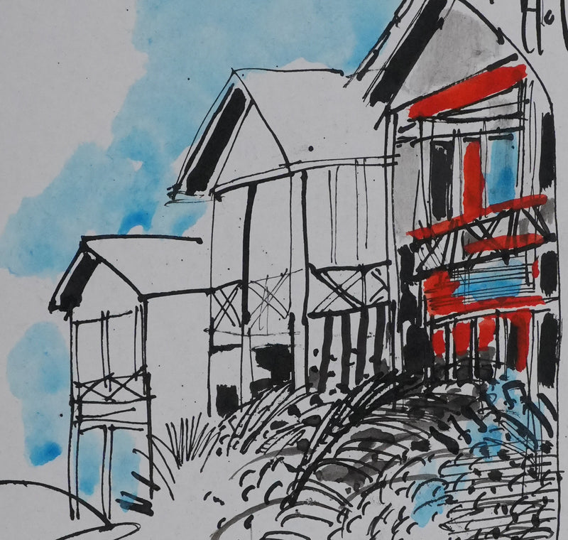 Maurice GENIS : Les petites cabanes, Dessin original signé