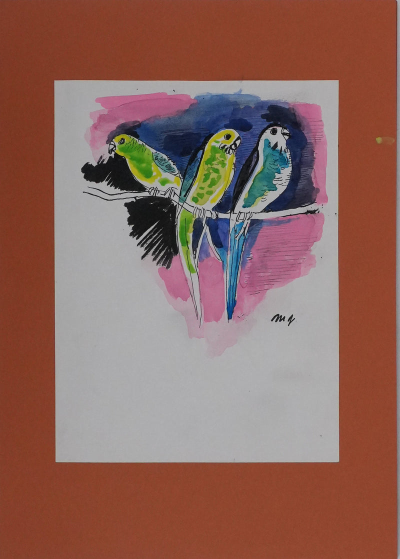 Maurice GENIS : Les perruches, Dessin original signé