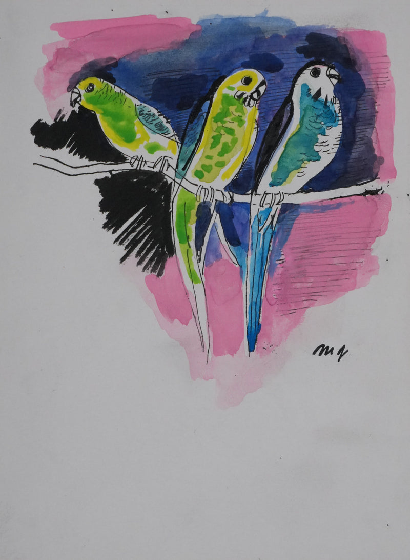 Maurice GENIS : Les perruches, Dessin original signé