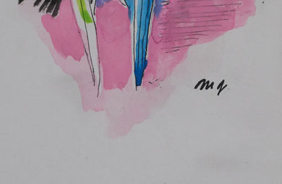 Maurice GENIS : Les perruches, Dessin original signé