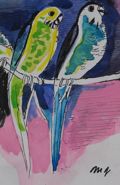 Maurice GENIS : Les perruches, Dessin original signé