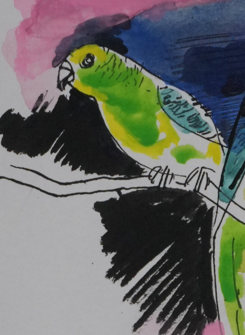 Maurice GENIS : Les perruches, Dessin original signé