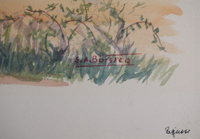 Salomon Alfred BOISECQ : Régusse, Village provençale, Aquarelle originale signée