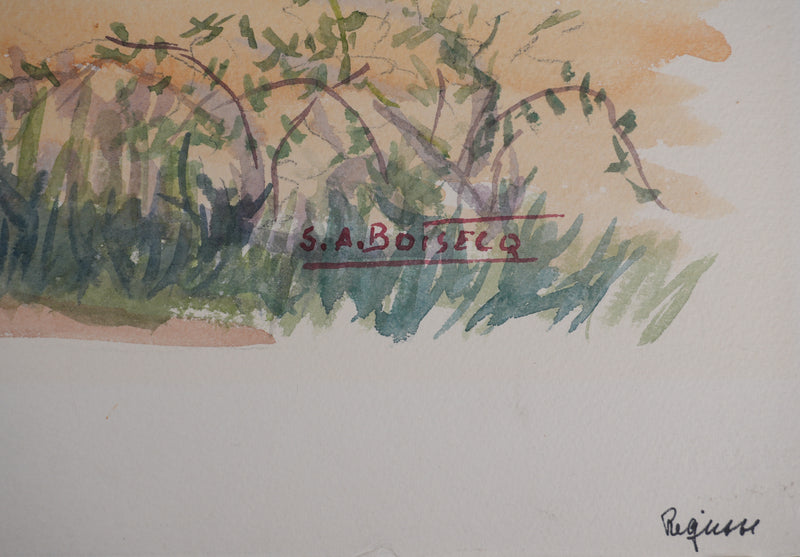 Salomon Alfred BOISECQ : Régusse, Village provençale, Aquarelle originale signée