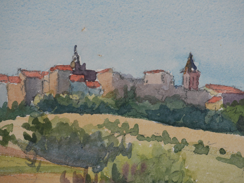 Salomon Alfred BOISECQ : Régusse, Village provençale, Aquarelle originale signée