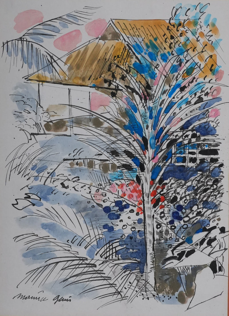 Maurice GENIS : Nature luxuriante, Dessin original signé