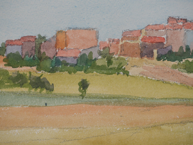 Salomon Alfred BOISECQ : Régusse, Village provençale, Aquarelle originale signée