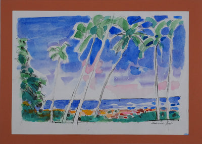 Maurice GENIS : Les palmiers sur la plage, Dessin original signé