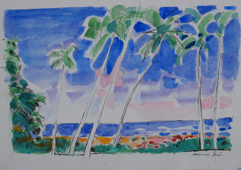 Maurice GENIS : Les palmiers sur la plage, Dessin original signé