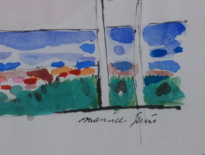 Maurice GENIS : Les palmiers sur la plage, Dessin original signé