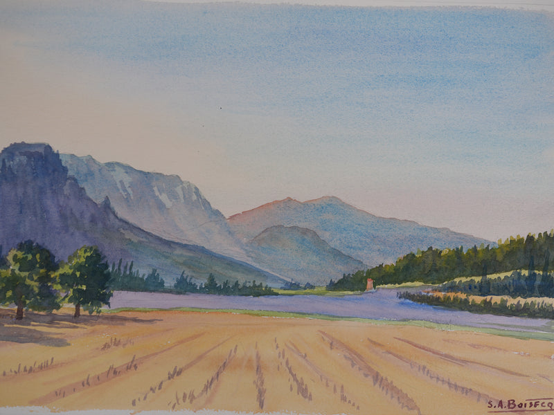 Salomon Alfred BOISECQ : Au pied des montagnes, Aquarelle originale signée