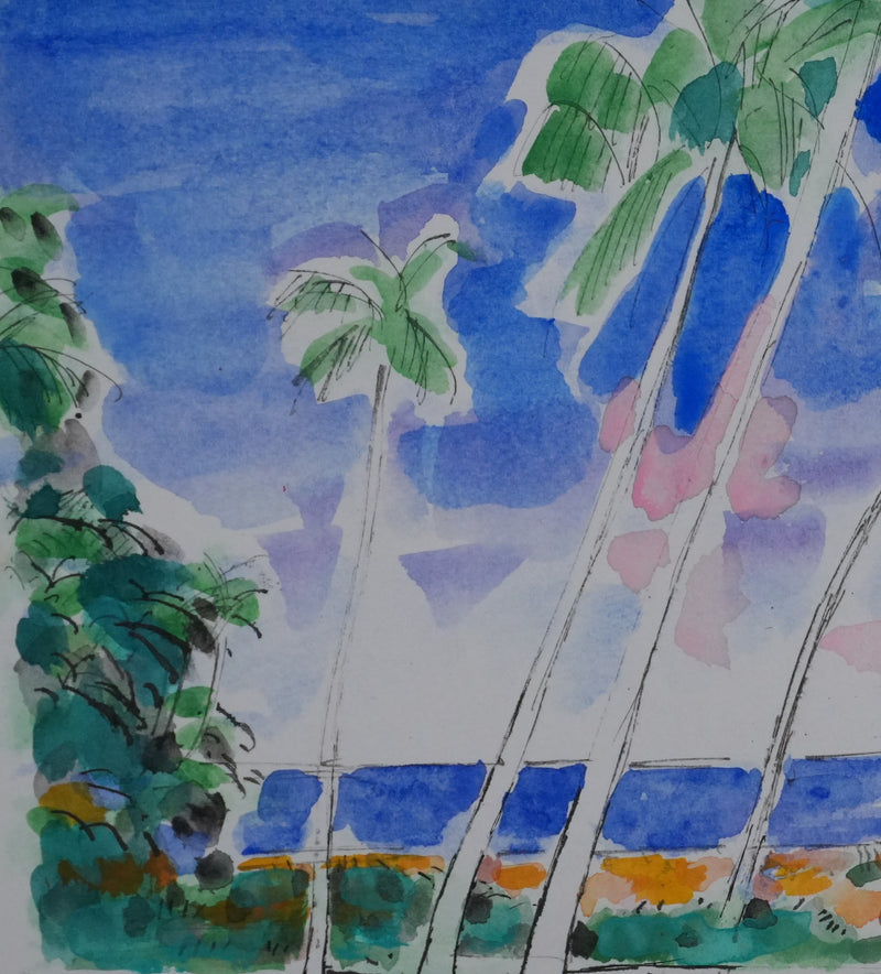 Maurice GENIS : Les palmiers sur la plage, Dessin original signé