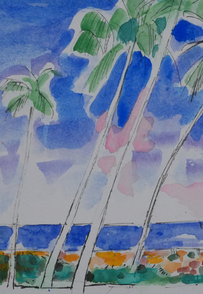 Maurice GENIS : Les palmiers sur la plage, Dessin original signé