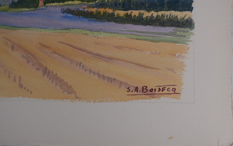Salomon Alfred BOISECQ : Au pied des montagnes, Aquarelle originale signée