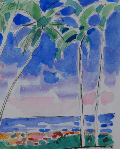 Maurice GENIS : Les palmiers sur la plage, Dessin original signé