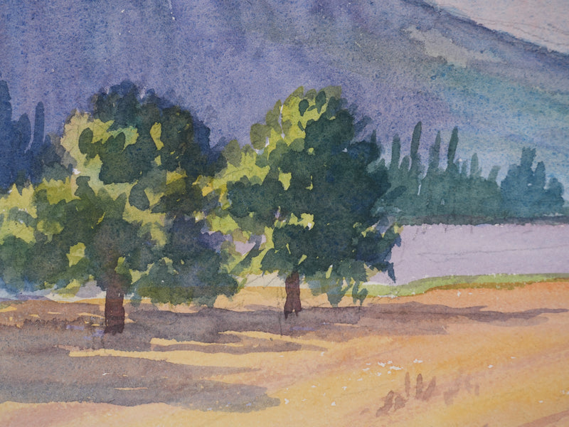 Salomon Alfred BOISECQ : Au pied des montagnes, Aquarelle originale signée