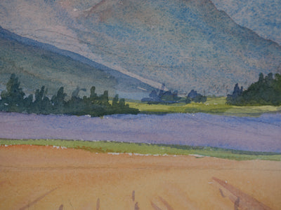 Salomon Alfred BOISECQ : Au pied des montagnes, Aquarelle originale signée