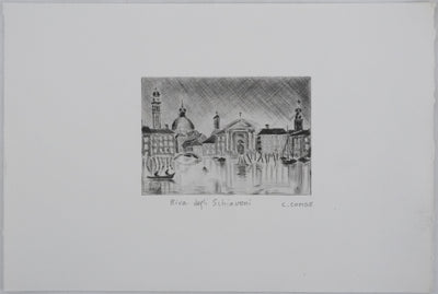Camille COMBE : Riva degli Schiavoni, Gravure originale signée