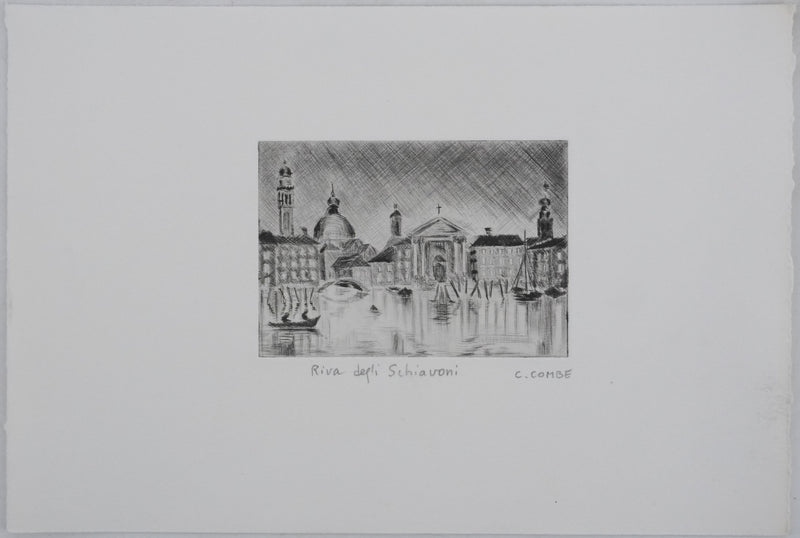 Camille COMBE : Riva degli Schiavoni, Gravure originale signée