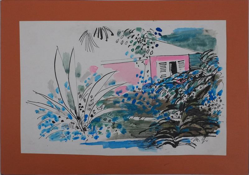 Maurice GENIS : La cabane dans la forêt tropicale, Dessin original signé