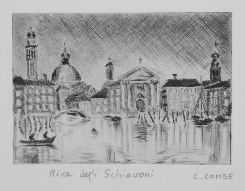 Camille COMBE : Riva degli Schiavoni, Gravure originale signée