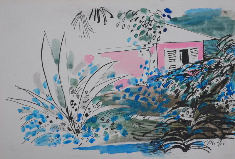 Maurice GENIS : La cabane dans la forêt tropicale, Dessin original signé