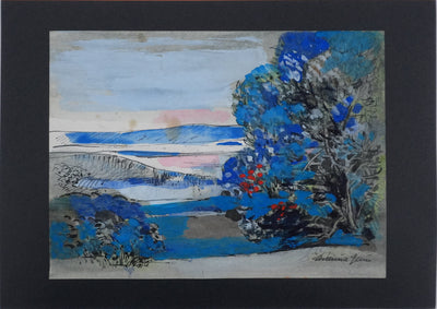 Maurice GENIS : Paysage aux arbustes, Dessin original signé