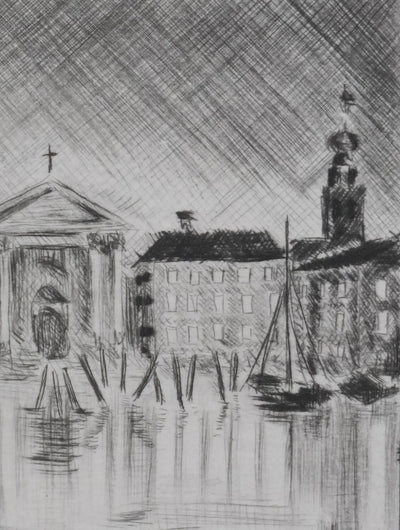 Camille COMBE : Riva degli Schiavoni, Gravure originale signée