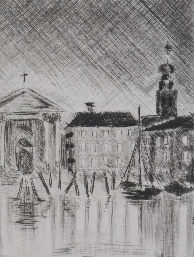 Camille COMBE : Riva degli Schiavoni, Gravure originale signée