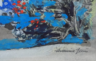 Maurice GENIS : Paysage aux arbustes, Dessin original signé