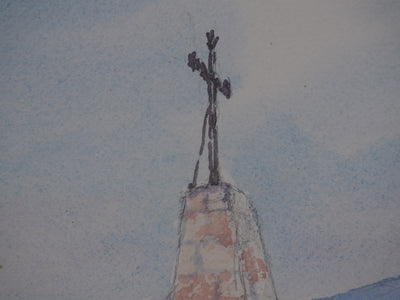 Salomon Alfred BOISECQ : Vaucluse, La bergère et son troupeau, Aquarelle originale signée