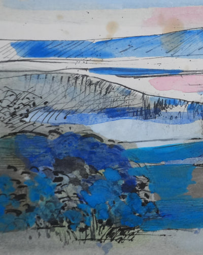 Maurice GENIS : Paysage aux arbustes, Dessin original signé