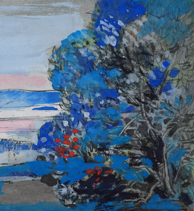 Maurice GENIS : Paysage aux arbustes, Dessin original signé