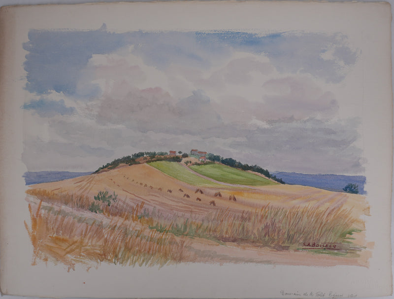 Salomon Alfred BOISECQ : Régusse, Le village sur la colline, Aquarelle originale signée